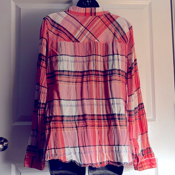 MAURICE’S 💖 PINK COTTON PLAID BUTTON DOWN LONG or HALF SLEEVE SHIRT TOP 1X-2X - Picture 5 of 6
